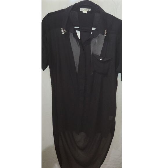 Women’s Double Zero Black Sheer Hi-Low Racerback Top L - Picture 7 of 7